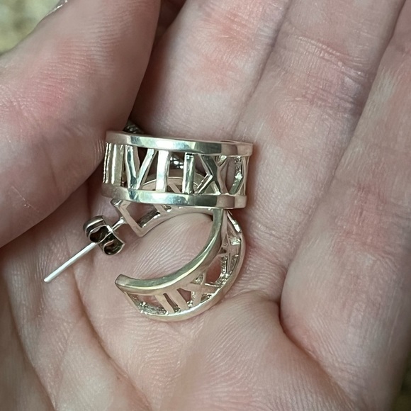 Vintage Sterling Silver Roman Numeral Hoop Earrings - Picture 8 of 8